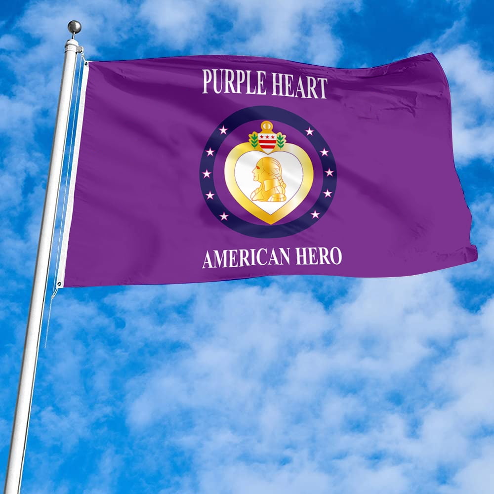 Dutern Double Sided Purple Heart American Hero Flag Banner 3 Ply with Brass Grommets 3x5 Feet