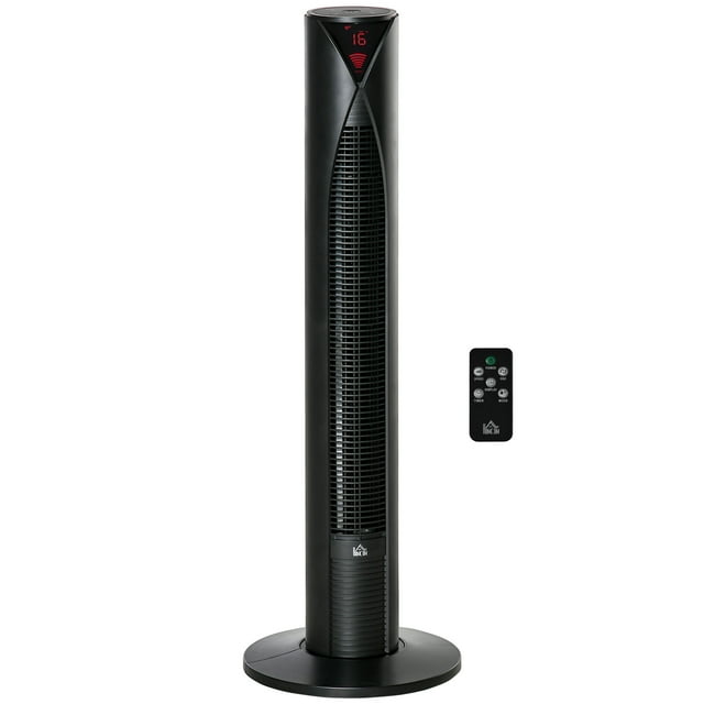 HOMCOM Black Tower Fan with Remote, 37.75"H, 3 Speeds & 4 Modes, 70° Oscillation, 12H Timer, LED Panel - Ideal for Living Room, Bedroom, Office Cooling