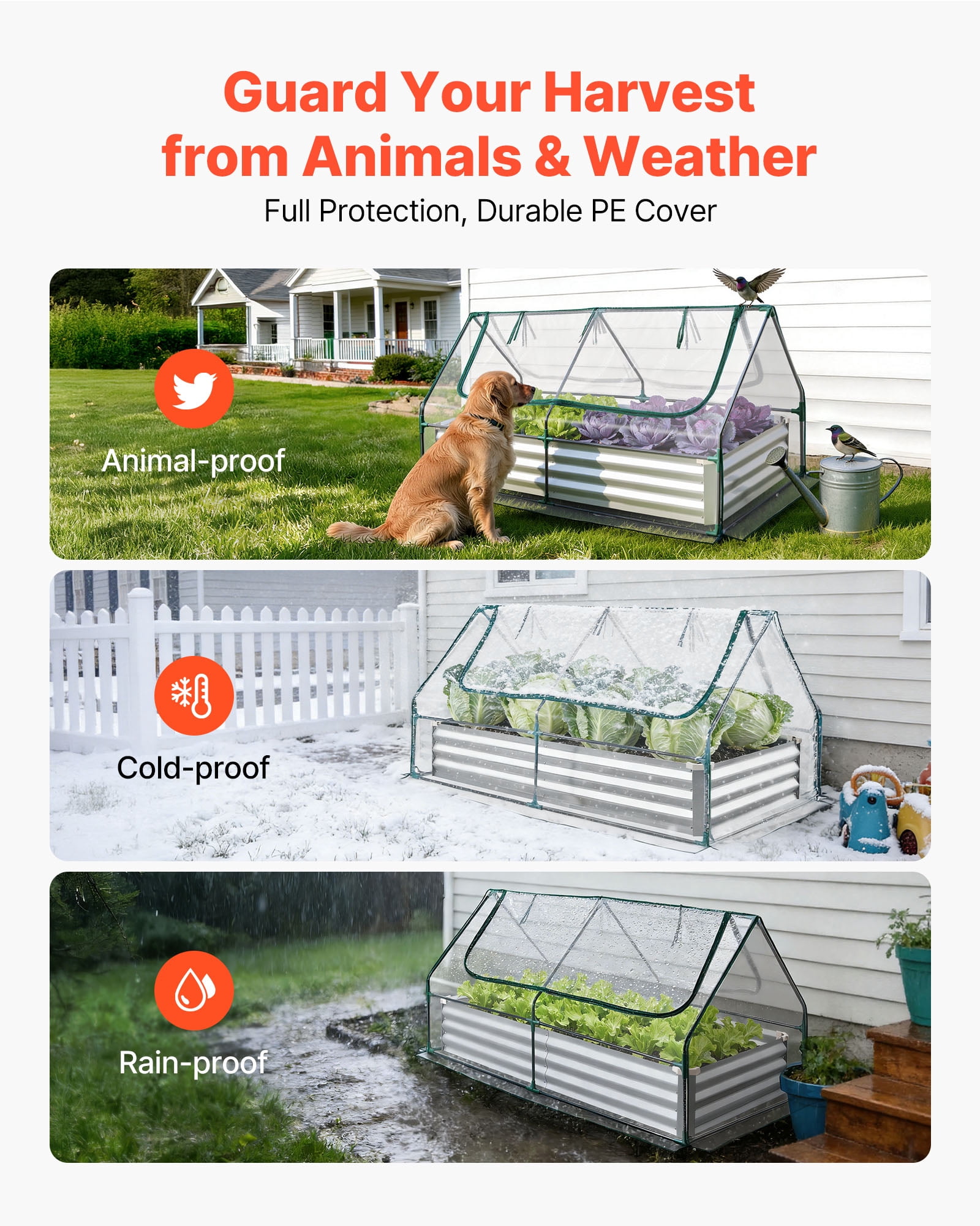 VEVOR Raised Garden Bed with Cover, 6 x 3 x 1 ft, Rectangular Galvanized Metal Planter Box Kit Outdoor, with PE Greenhouse Cover & Gloves, Rustproof Alu-Zinc, for Growing Flowers Vegetables, Silver
