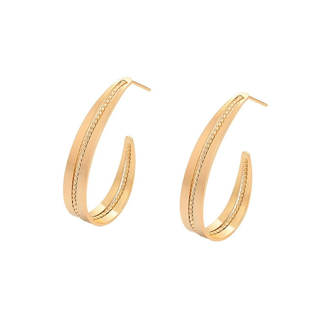 Aretes Medias Arracadas Dama Ovaladas Facetadas Oro 18K Lam dorado Unitalla