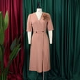 thumbnail image 3 of AURA Womens Summer 2025 V Neck Short Sleeve Pleated Midi Dress High Waist Solid Color Elegant, 3 of 9