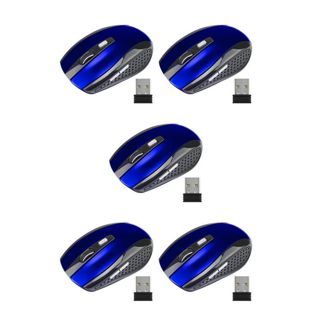 bedienty Computer 2.4Ghz Wireless Optical Mouse with USB Receiver Low Latency 6 Buttons Plastic Gaming Mice DPI Adjustable Blue 5Set