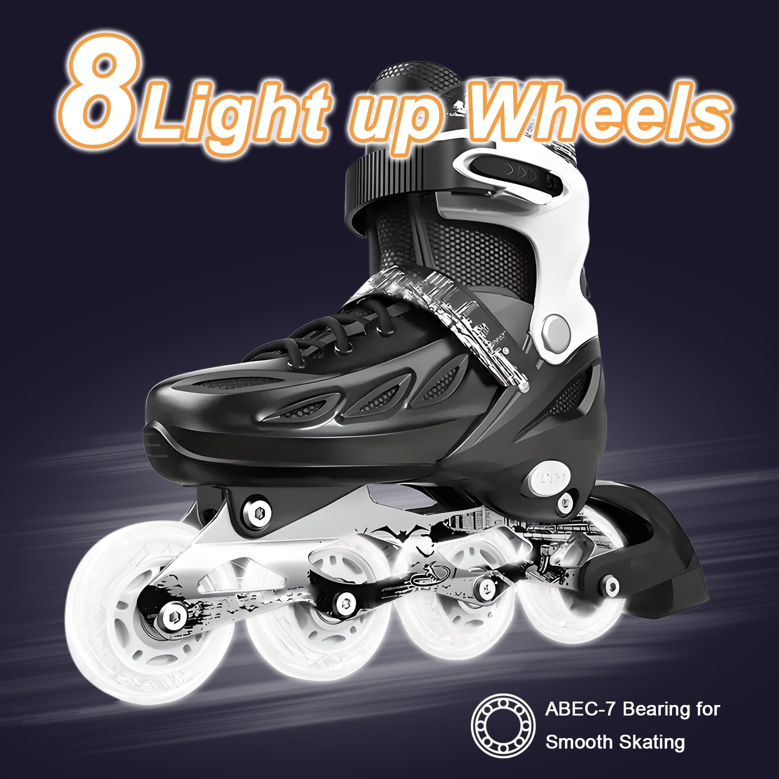 LPAMEOIU Adjustable-Size Inline Skates with Light-Up-Wheel,Teen Roller Skates for Women Men(Black,L)