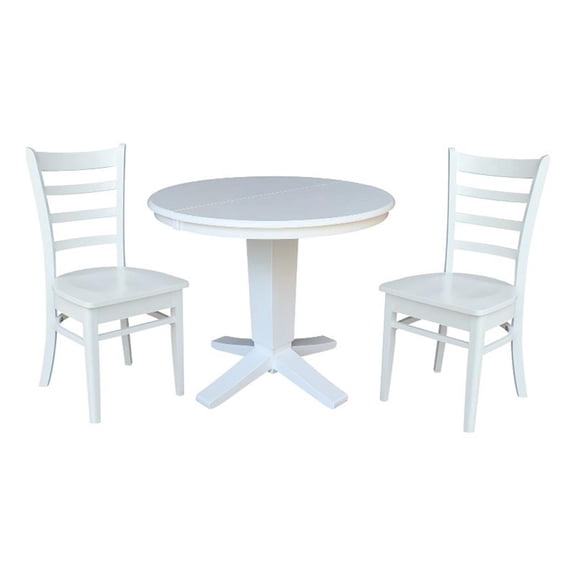 36" Round Solid Wood Extension Dining Table with 2 Dining Chairs