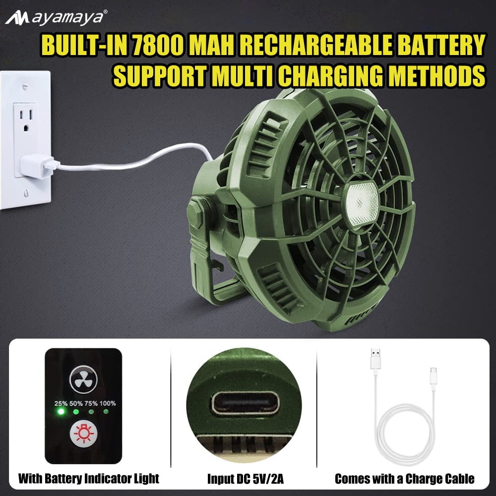 Rechargeable Camping Fan with LED Light & Remote Control, AYAMAYA 7800mAh  Portable USB Lantern Tent Fan for  Car Ceiling Green