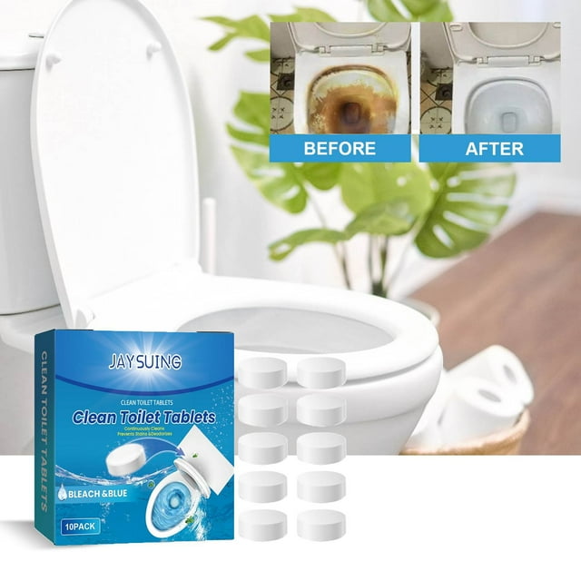 Pastillas de limpieza de inodoros | Fórmula Azul Blanqueado | Aroma fresco del agua de lluvia | Elimina manchas, agua dura, cal | Fácil de usar | Desodorante para baño | Caja de 10 cápsulas |
