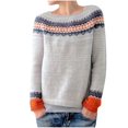 thumbnail image 2 of Wiyuqeen Chandail Rétro Tricoté pour Femmes à Imprimé Fair Isle, Décontracté, Ample, Col Rond, Manches Longues, Léger, Grande Taille, Automne, 2 of 6