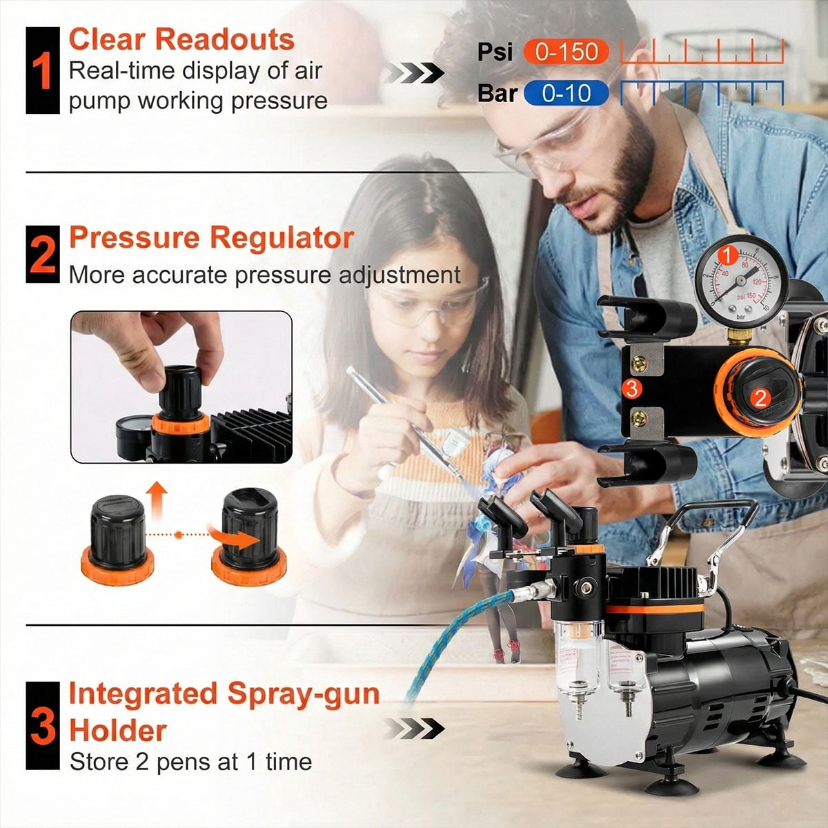 Expert Airbrush Kit with Compressor, Multi-Use Dual-Action Gravity Airbrush System