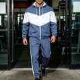 thumbnail image 2 of Men's Tracksuit, Color Block Track Jackets and Pants 2 Piece Outfit Mens Hoodie Sweatsuit Full-Zip Running Jogger Set Sports Casual Sweat Suits Size 3XL Blue, 2 of 9