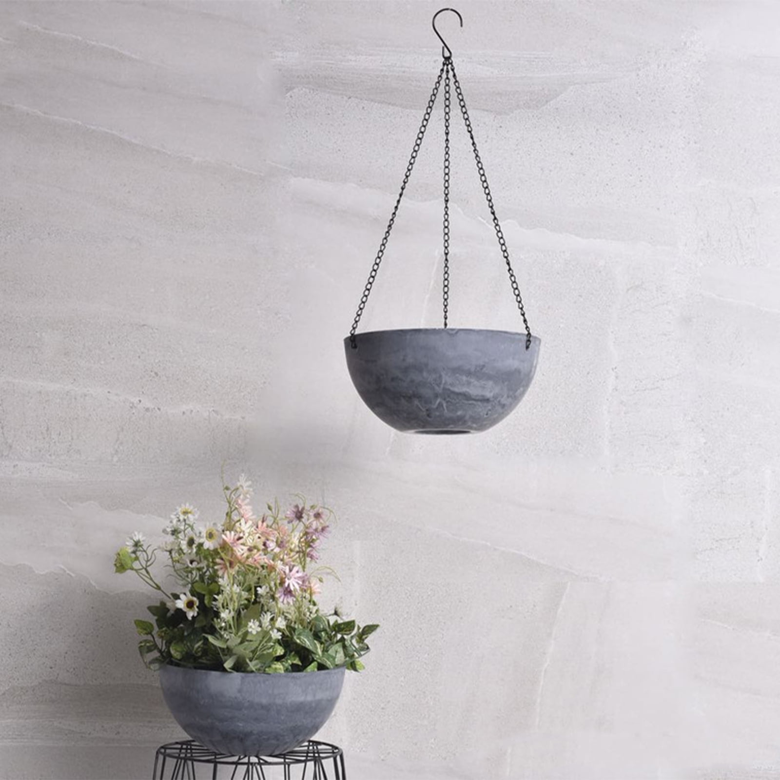 4.5 The Bridge Collection White & Grey Cement Pot Cover with Jute Rope Accent