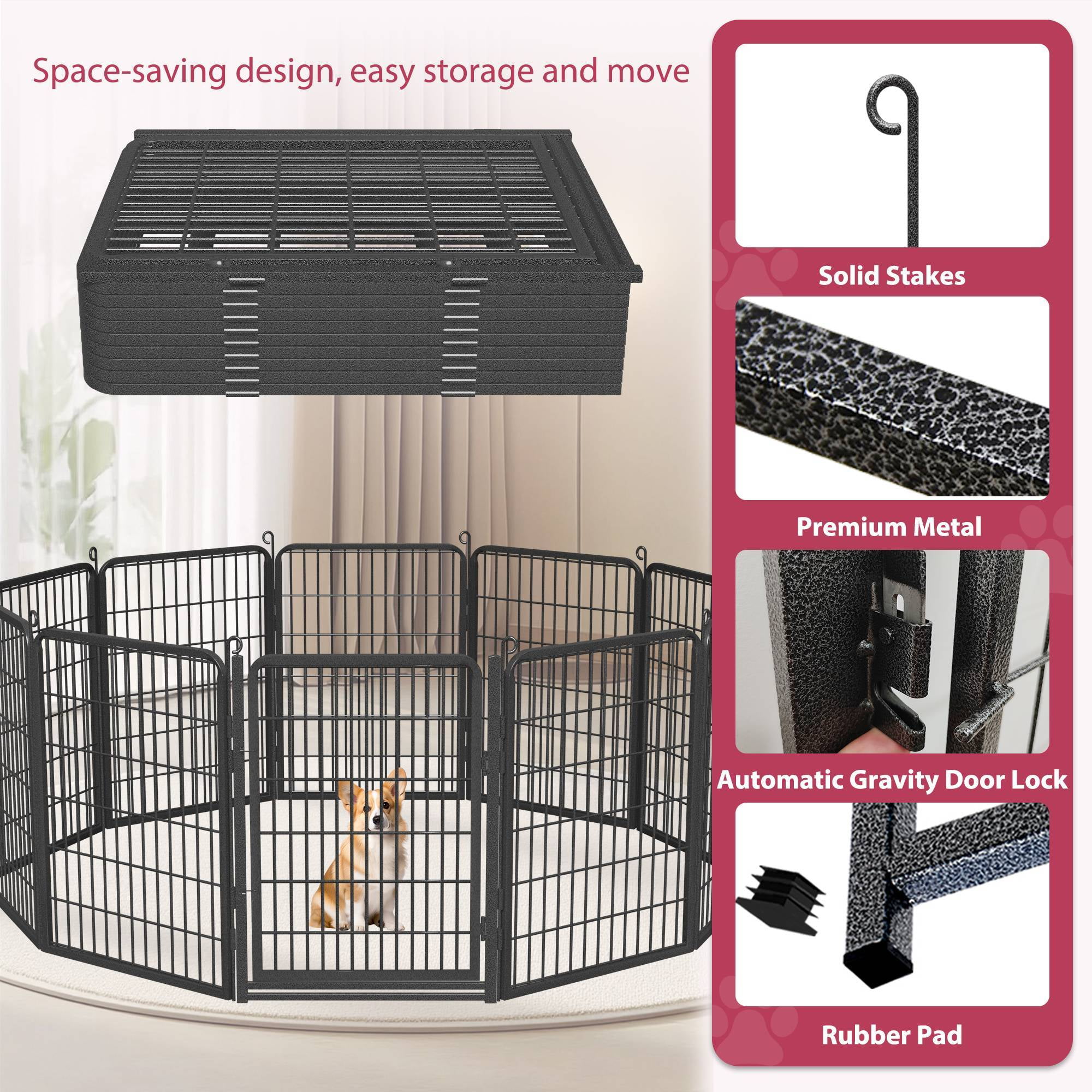 SQIREP Dog Playpen Outdoor, 10 Panels 40inch Indoor Dog Pen with Doors for Large/Medium/Small Dogs Pet Playpen Exercise Dog Pen Outdoor Dog Fence for RV, Camping, Yard