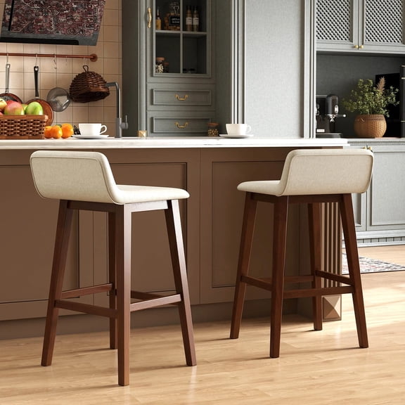 DRAZUNO 29" Upholstered Barstools w/ Low Back Footrest and Wood Legs for Kitchen Island