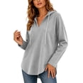 thumbnail image 3 of Hoodie Hzzrkos Women's V-neck Hooded Sweatshirt Long Sleeved Drawstring Hooded Pullover Casual Loose Fall And Winter Curved Hem Sweatshirt Beige L, 3 of 9