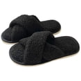 thumbnail image 1 of Zapatillas de casa con correa cruzada, pantuflas deslizantes para interiores y exteriores para mujer (negro 44-45), 1 of 9