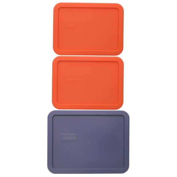 Pyrex (2) 7210-PC 3-Cup Pumpkin Orange Lids and (1) 7211-PC 6-Cup Blue Lid Set