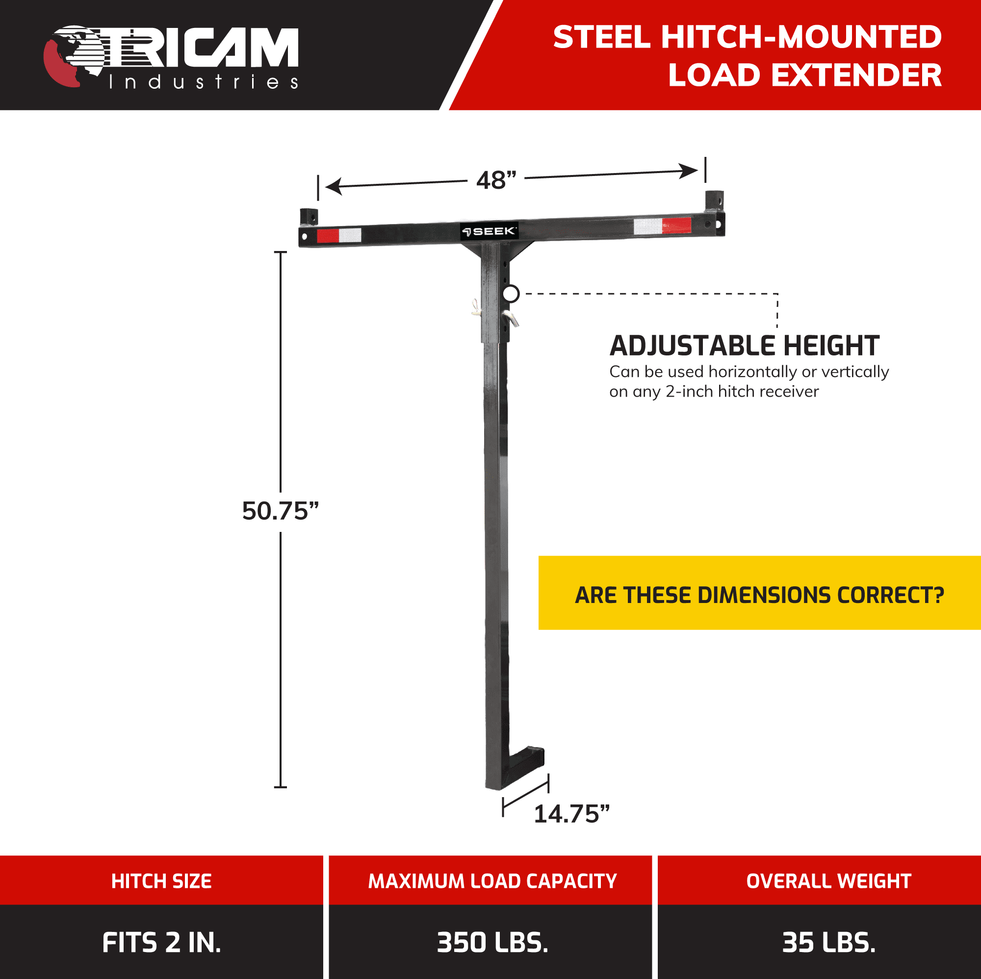 SEEK Adjustable Hitch Mounted Steel Load Extender for Canoes & Kayaks