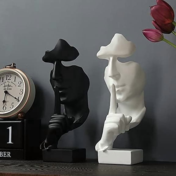 Thinker Statue, Silence is Gold Abstract Art Figurine, Modern Home Resin Sculptures Decorative Objects Piano Desktop Decor for Creative Room Home, Office Study Decor (Black)