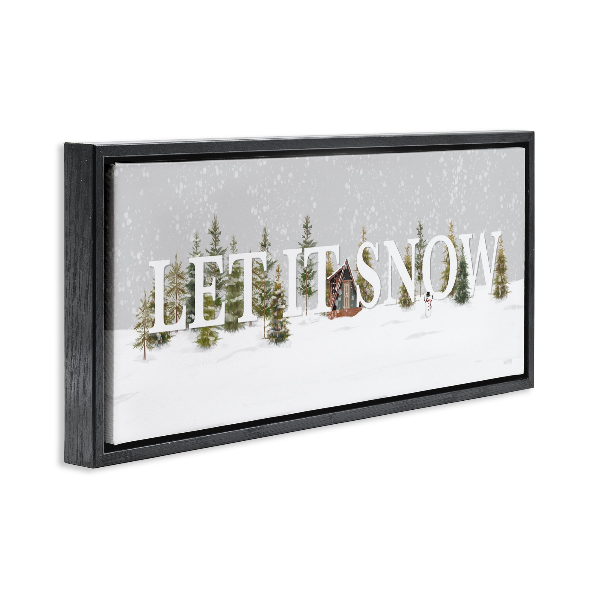 Stupell Industries Let It Snow Scene Holiday Painting Black Floater Framed Art Print Wall Art, 25 x 11