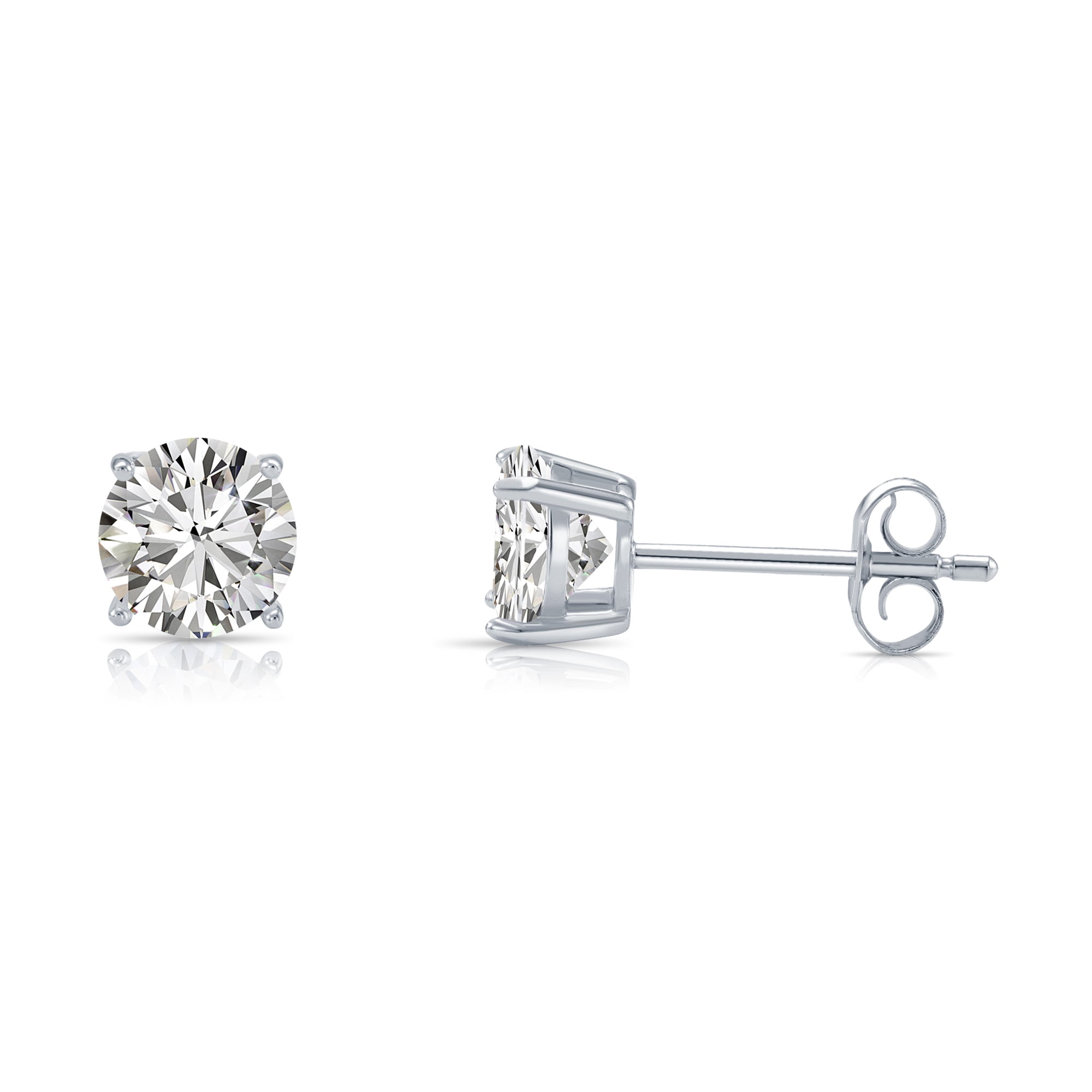 Tilo Jewelry Solid 925 Sterling Silver Solitaire Round CZ Stud Post Earrings with Secure Push-backs | 6mm | Classic Everyday Earrings | Women, Men, Unisex