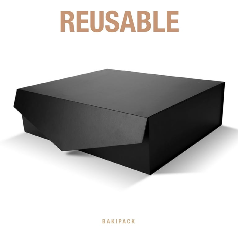 BAKIPACK Extra Large Gift Box, 16.3x14.2x5 inches, Black Magnetic Gift Box with Lid for Present