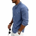 thumbnail image 5 of Qiyinn Men's Cotton Linen Long Sleeve Shirts Casual Button Down Banded Collar Shirt Beach Summer Tops with Pocket, 5 of 8