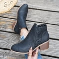 thumbnail image 5 of Hinvhai Women's Ankle Boots Low Chunky Heel Round Toe Wide Width Short Booties Side Zipper A-Black 6.5(38), 5 of 9
