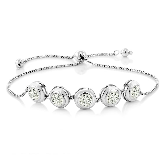 Gem Stone King 925 Sterling Silver White Moissanite Tennis Bracelet for Women (4.00 Cttw, Round 6MM, Gemstone Birthstone, Fully Adjustable up to 9 inch)
