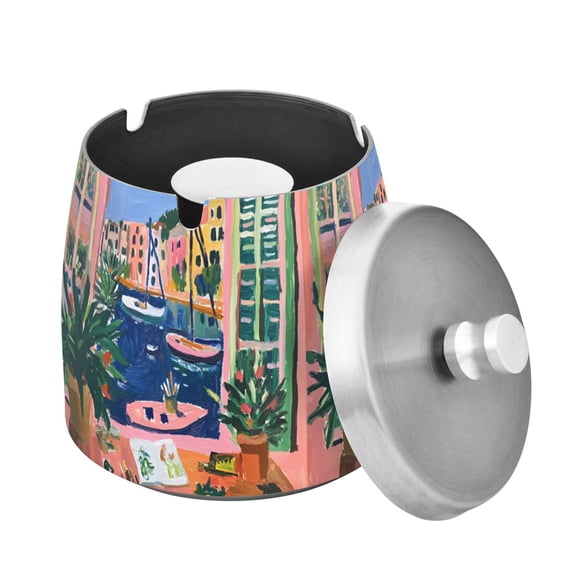 Yayeee Ashtray with Lid for Cigarette Smokeless Stainless Steel Home Ash Holder, Green Window
