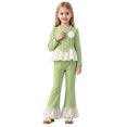 thumbnail image 2 of Spazoro Girls 2PC Outfit Sets, Fall Round Neck Long Sleeve Elastic Waist Matching Casual Clothing for Daily Wear Green Size 2-3T, 2 of 9
