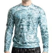 Aqua Design Rash Guard Men: UPF 50  Long Sleeve Rashguard Swim Shirts for Men: Aqua Sky size Large