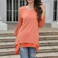 thumbnail image 4 of Scyoekwg 3/4 Sleeve T Shirts for Women Cewneck Double Layers Hem 3/4 Sleeve Shirt Lightweight Solid Color Fall Clothes Casual Loose Vintage Blouses, 4 of 4