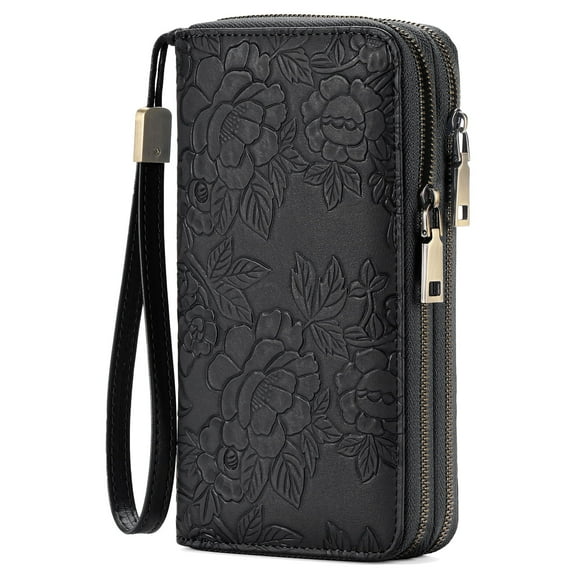 GAEKEAO Wallet for Women Floral RFID Blocking Leather Wristlet Purse Large Capacity Credit Card Holder with Grip Hand Strap