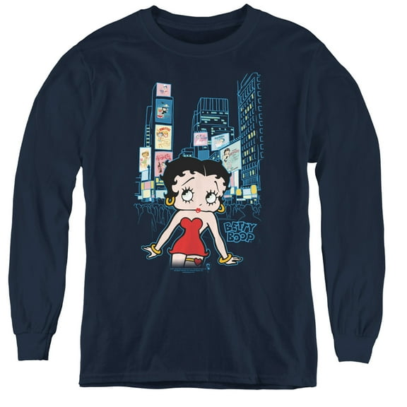 Betty Boop Square Youth Long Sleeve T-Shirt Tee Navy