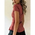 thumbnail image 2 of Women's Plaid Button Front Shirt with Collar Short Sleeve Top for Summer Casual Daily Wear, 2 of 3