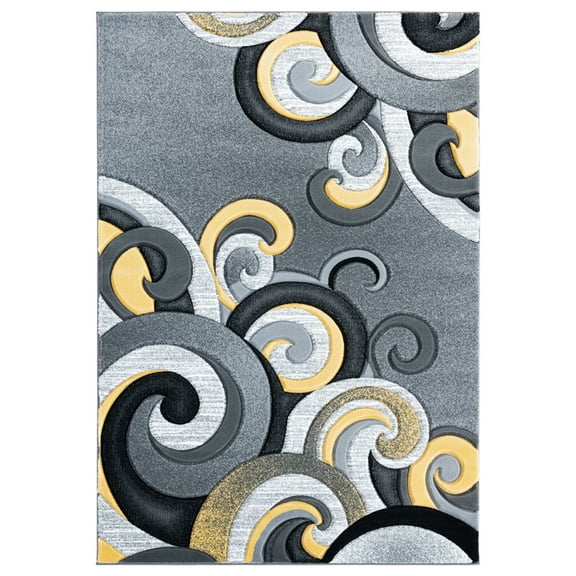 United Weavers Bristol Area Rug 2050 11312 Rhiannon Yellow Curls Swirls 5' 3" x 7' 6" Rectangle