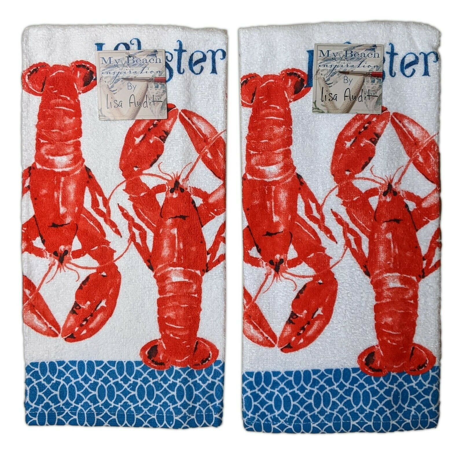 Set of 2 LOBSTER 'My Beach Inspiration' Terry Kitchen Towels by Kay Dee