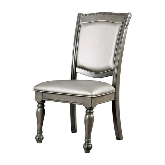 Bowery Hill 19" Traditional Faux Leather & Wood Dining Chair in Gray (Set of 2)