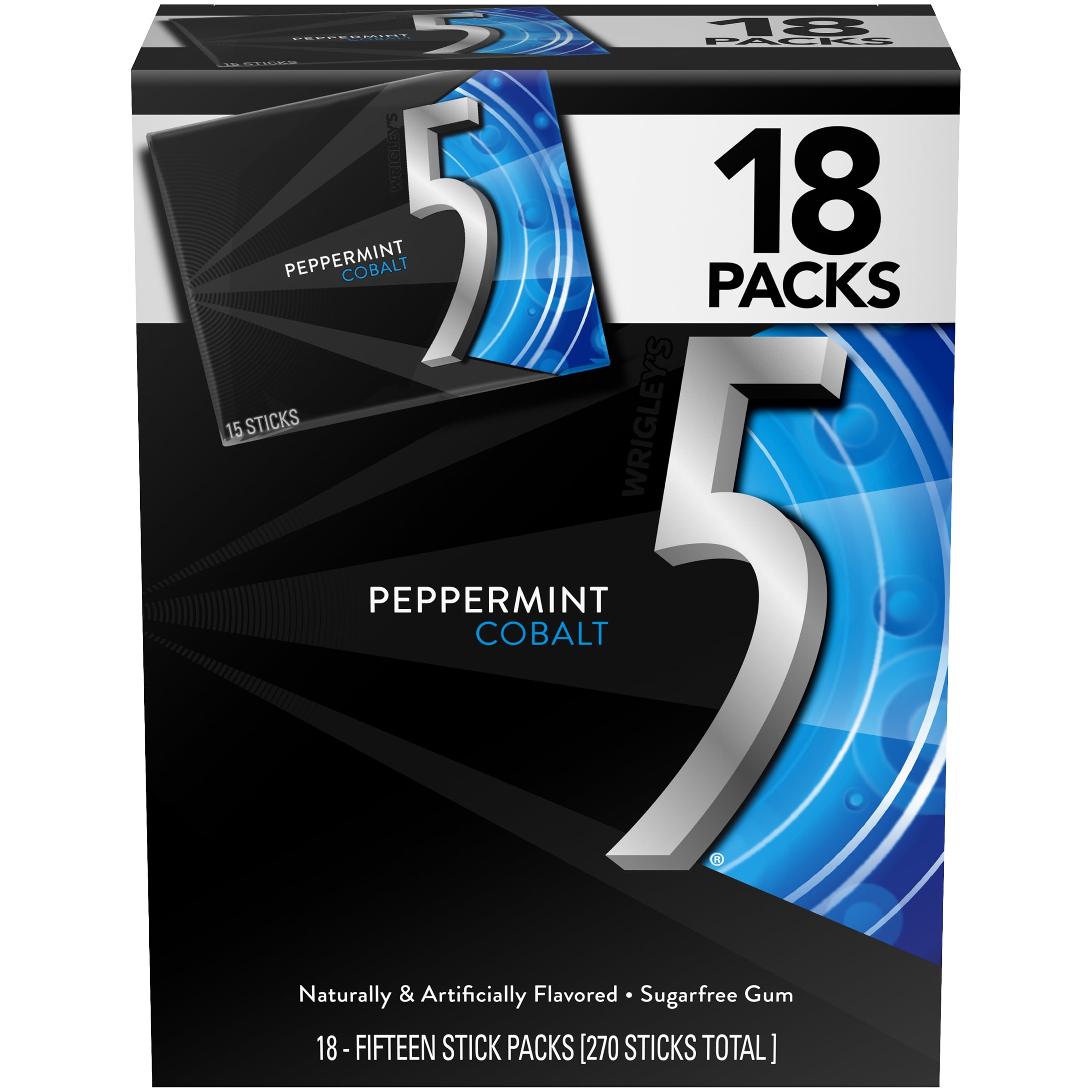 5 Gum Peppermint Cobalt Sugar-Free Mint Chewing Gum, 18 pk.