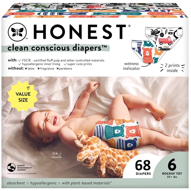 Pañales The Honest Company Clean Conscious Beary Cool, talla 6