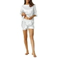 thumbnail image 1 of Conjunto de pijama de satén para mujer INSPIRE CHIC, camiseta de manga corta con pantalones cortos, conjunto de 2 piezas de lounge con bolsillos, S, blanco, 1 of 5