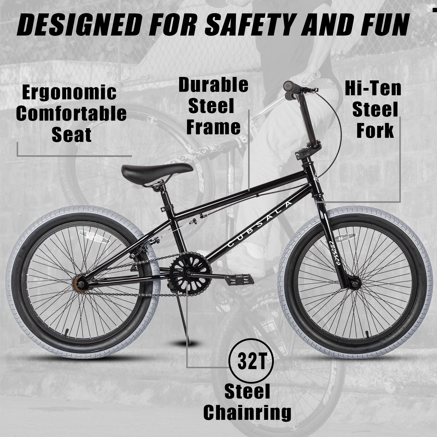 Cubsala 20" Freestyle BMX Bike, Black photo 7