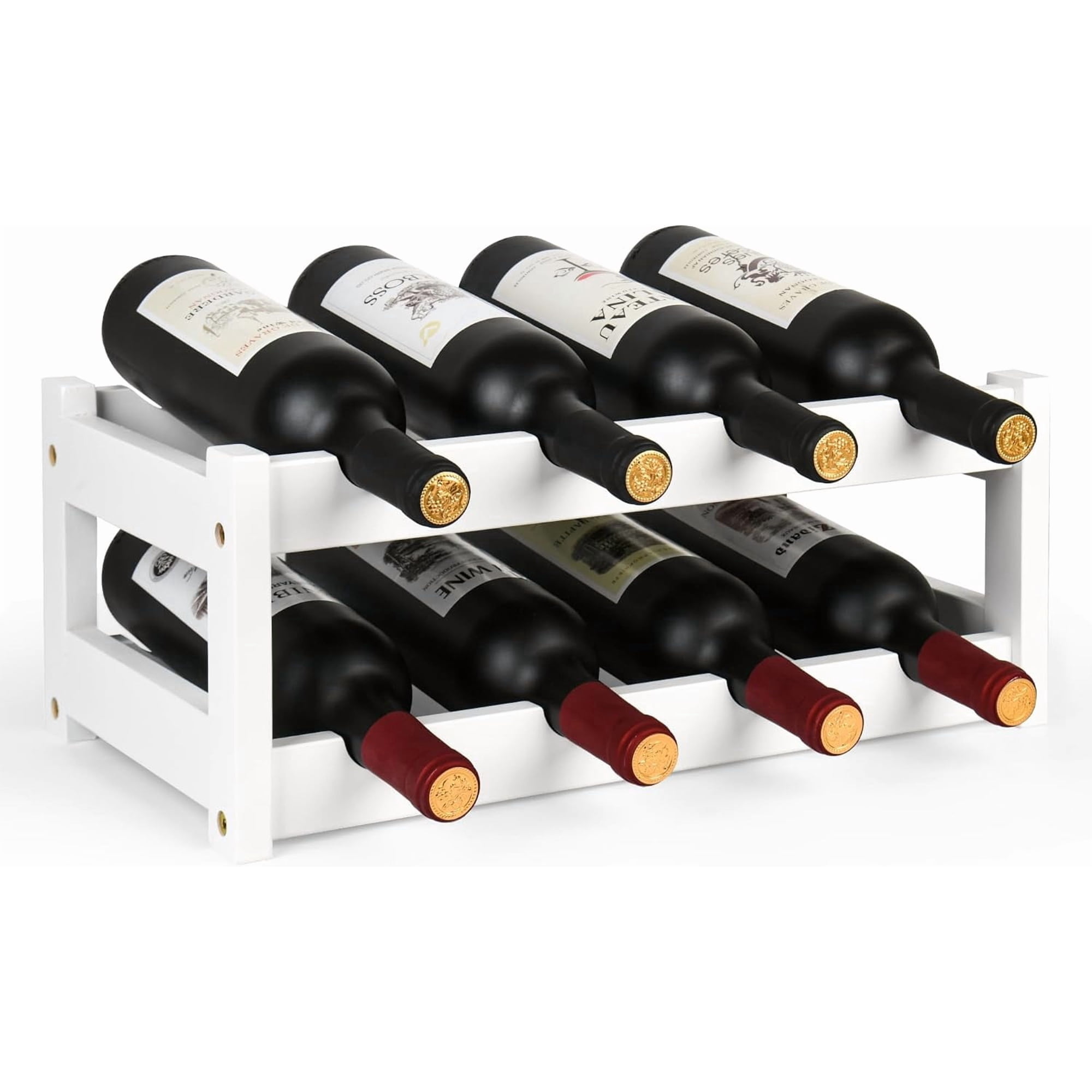 2-Tier Bamboo Wine Rack Countertop Cabinet Wine Holder Storage Shelf for Kitchen Pantry Bar White
