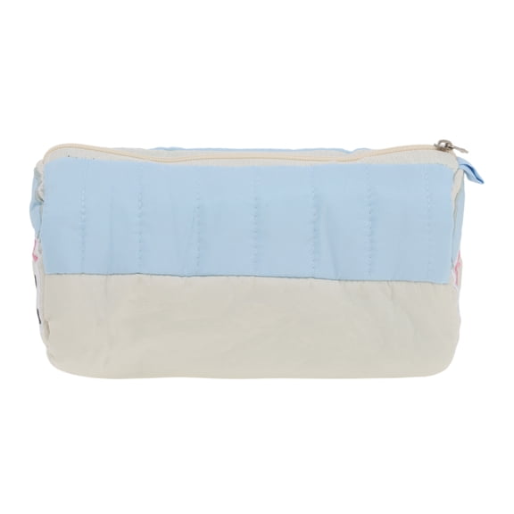 Unique Bargains 1 Pc Embroidered House Style Drawstring Makeup Bag for Vacation Beige Blue Polyester