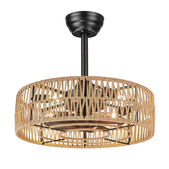Ltmate 20 in. Indoor Rattan 100-240 V Low Profile Cage Ceiling Fan with Light