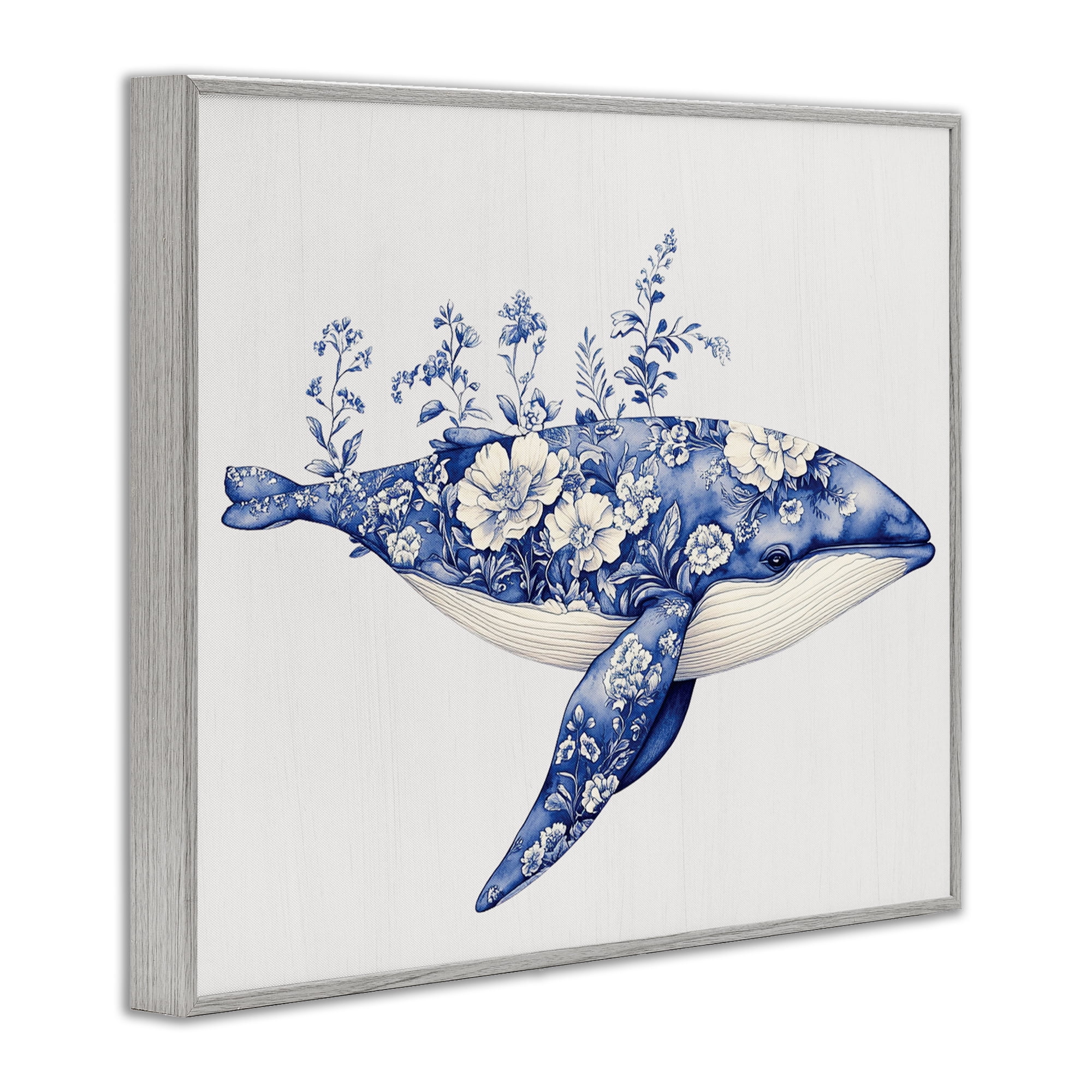 Blooming Toile Whale Gray Framed Giclee Art, design by Lettered and Lined
