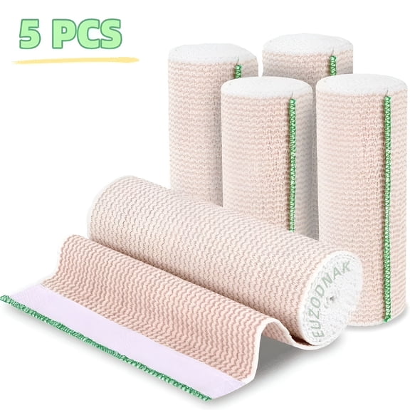 QARUN 5 Pack Premium Elastic Bandage Wrap 6 Inch, Latex-Free Compression Wrap for Legs, Lymphedema Wraps for Ankle, Knee, Arm, Tummy, Adjustable Support for Sports and Injury Recovery