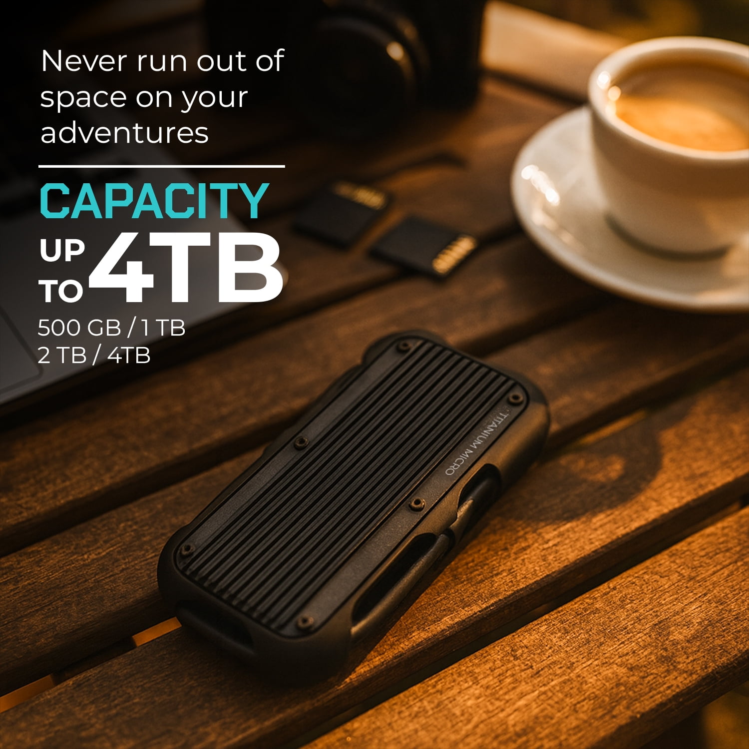 Titanium Micro Mercury 2TB Portable Aluminum SSD Up to 1000MB/S NVMe USB 3.1 IP66 water dust resistant for PC Mac Android and Game Console