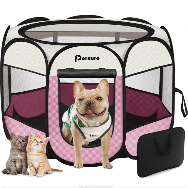 Corral para Mascotas Persure para Perros y Gatos, Interior/Exterior, Rosa, Mediano