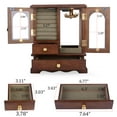thumbnail image 3 of Kendal Wooden Jewelry Box for Women, Solid Jewelry Holder Organizer, Mothers Day Gifts, Wood Jewelry Case with Mirror for Necklaces, Earring, Rings (2 Side Door, Brown) WJC02HT, 3 of 7