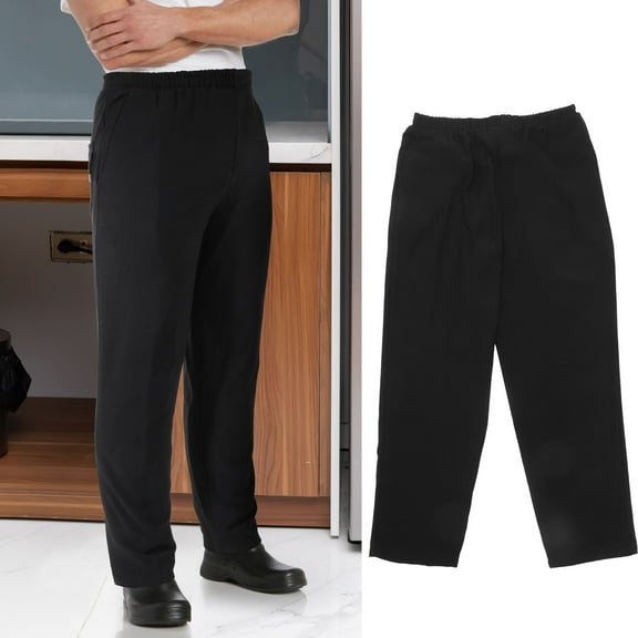 KALLORY Men's Breathable Chef Pants Black Polyester Cotton Kitchen Workwear XXL Comfortable